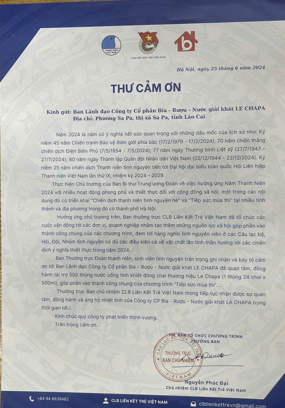 Giải thưởng 25 Thư Cảm ơn   Tài Trợ THPT 2024